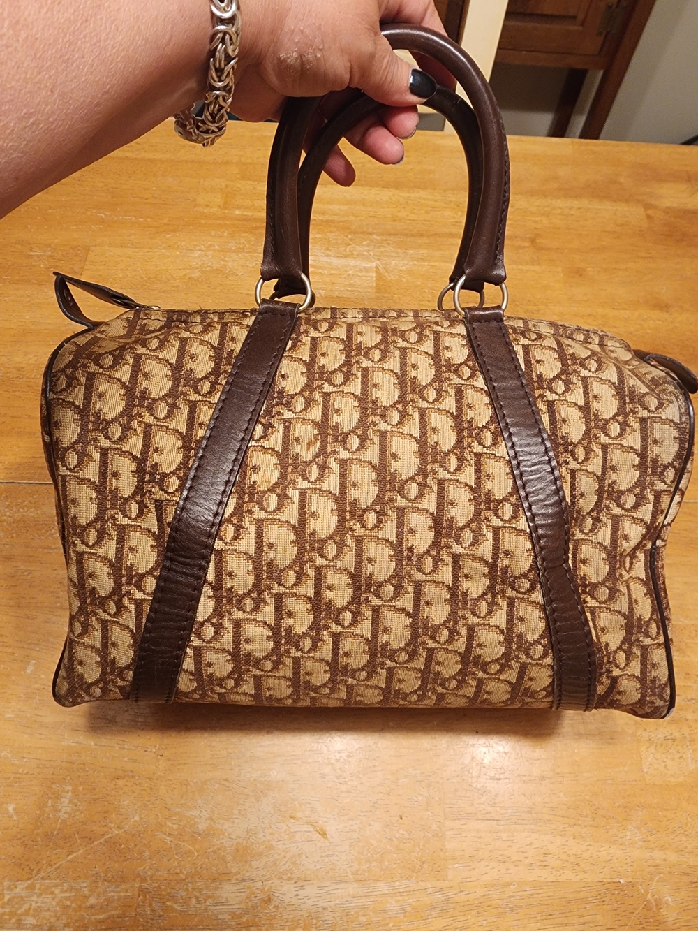 vintage brown monogram canvas Christian Dior Trotter Boston Bag